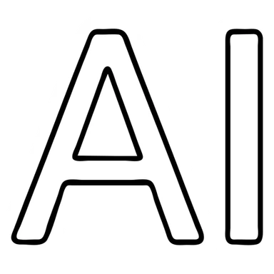 white icon with only 'AI' text, black thin outlined, modern outlined icon style sticker