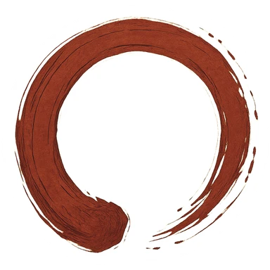Create a Japanese style enso circle with torn calligraphic edges in a rich red color. The inside of the circle should be completely empty and transparent. Remove only the background, keeping the circle transparent. sticker