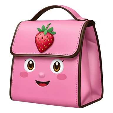 lunch bag with a strawberry sticker, emoji style sticker