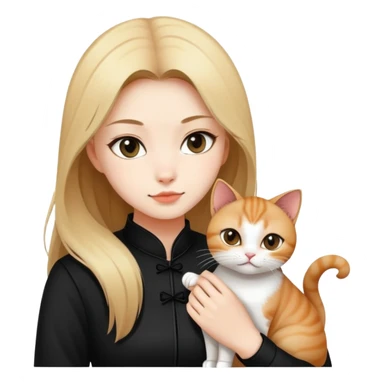 Young woman in black clothes with a Chinese domestic cat sticker