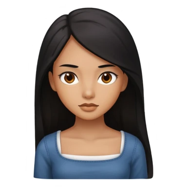 A deep skin girl (deep skin is caramel color not dark) with long black hair swept to the front and a square neckline shirt and brown eyes sticker
