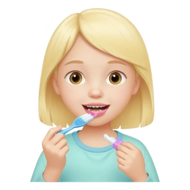 little girl brushing her teeth, pastel portrait, bright nourishing morning atmosphere, soft focus sticker