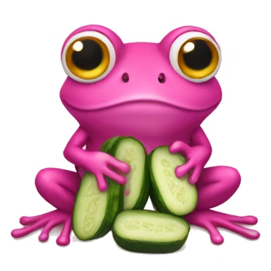 pink frog eating many pickles sticker