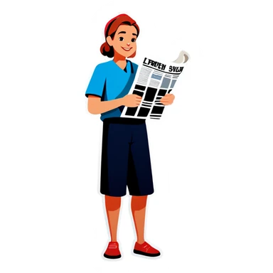 Person with newspaper sticker