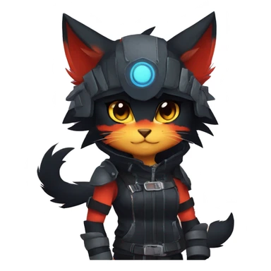 Edgy Shy Anthro Warrior cool pretty dark Litten-Pokémon-cat-fursona-animal techwear sticker