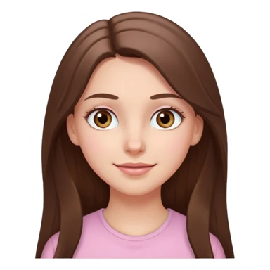 happy white long brunette hair girl with hazel eyes in light pink with a thought level sticker