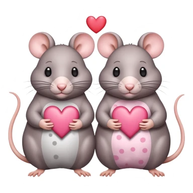 two fat little rats holding hearts one grey with white spots the other rat warm brown without spots sticker