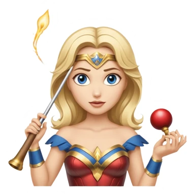 Blonde blue eyed Wonder Woman holding white orchestra conductor’s baton and bell  sticker