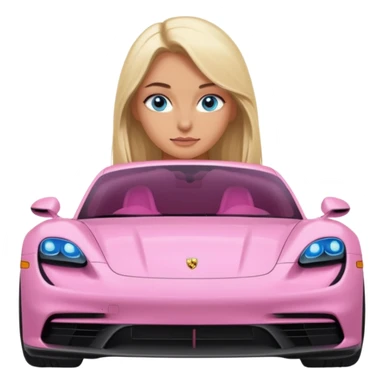 pink Porsche taycan with blonde girl, long hair, blue eyes, front view point of view, no sunglasses, sexy sticker