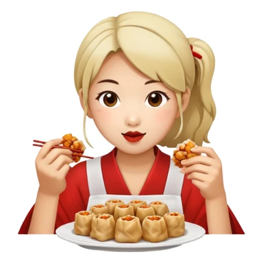 A girl eating siomai sticker