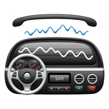 Car dashboard with sound waves showing squeaks and rattles sticker