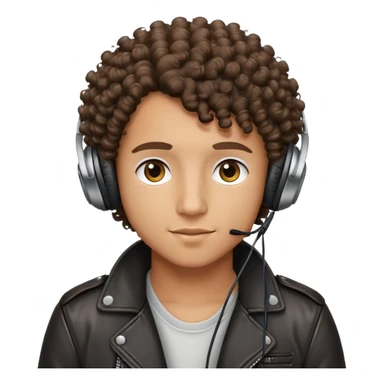 curly haired boy wearing a leather jacket and headphones music producer sticker