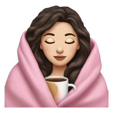 white girl dark hair inside a pink blanket sipping coffee eyes closed sticker