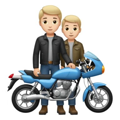 A boy stand with Motorbike sticker