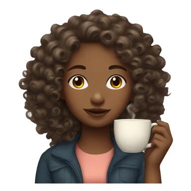 Girl with curly hair fair complexion drinking tea sticker