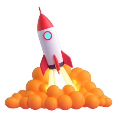 colorful rocket ship blasting off, playful and shiny sticker