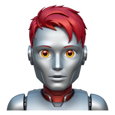 male robot with vibrant hair color and metalic face sticker