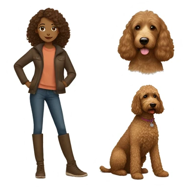 Brown hair girl with brown goldendoodle sticker