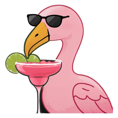 a pink flaming flamingo holding a pink margarita in hand sticker