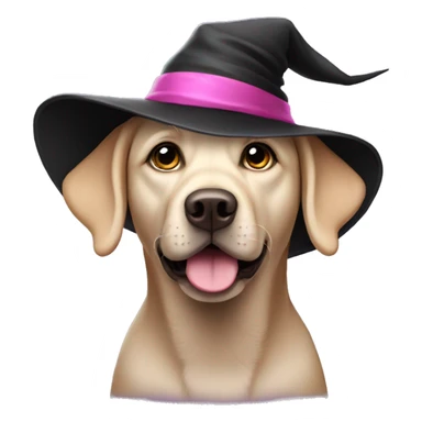 Labrador wearing black and pink witch hat sticker