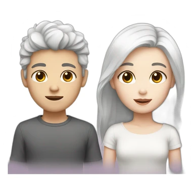 Boy with dark hair and white skin and girl with white hair and white skin sticker