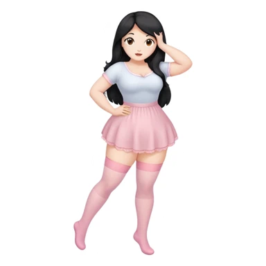 curvy black long hair and brown eyes, intimate bending over sfw light pink nylon stocking pose sticker