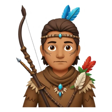 A classic middle-aged hunter with a bow and arrow on his back, dressed in brown clothes and adorned with decorations made of feathers or bone teeth sticker