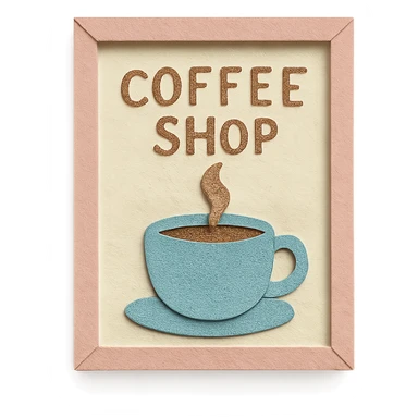 coffee shop wall art frame, soft pastel colors, hand-drawn style sticker