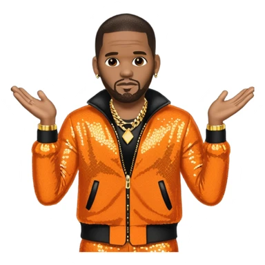 R. Kelly with dark brown hair, orange sequin outfit sticker