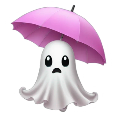 sad halloween ghost with a pink umbrella sticker
