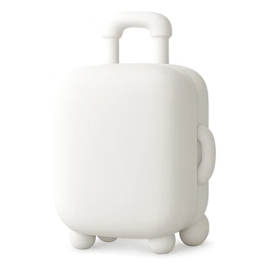 white suitcase on wheels, mochi style, soft shadows and highlights, pure white color, transparent background, no decoration sticker