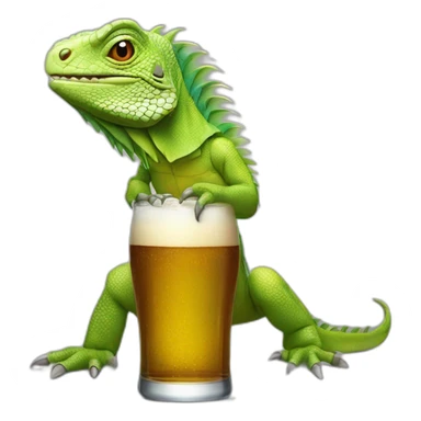 una iguana con un vaso de cervezas  sticker