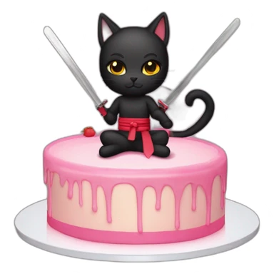 Cat ninja katana cut cake sticker