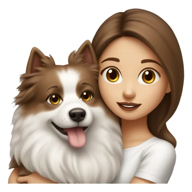 beautiful girl with brown hair kissing her cream white spitz dog sticker