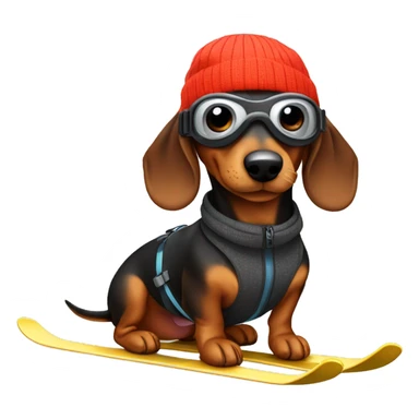 Daschund skiing with ski cap and ski goggles on sticker