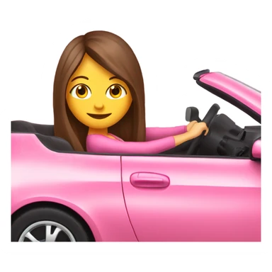 happy-long hair- brown eyes brunette-girl-driving-pink-car-profile sticker