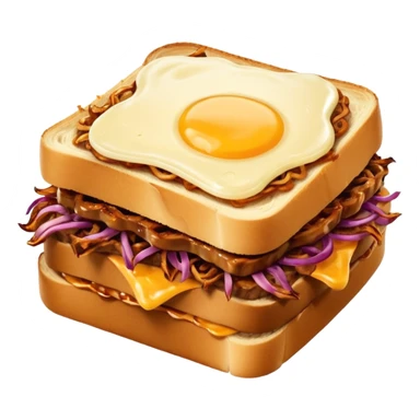 BBQ pulled pork frisco melt on texas toast with crispy onions, no egg on top sticker