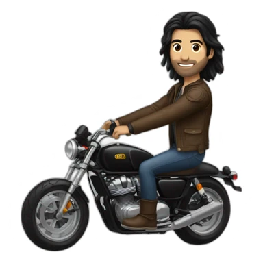 guy with long black hair riding a cafe racer sticker