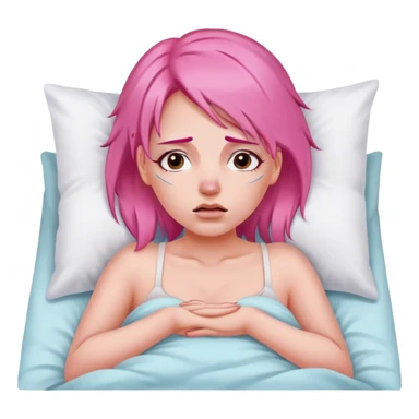 Woman with pink hair In bed with sinus pain  sticker