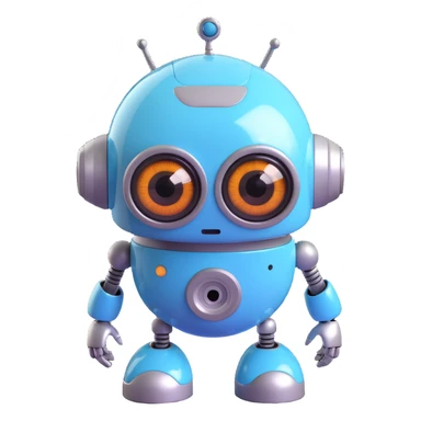 Friendly robot with big expressive eyes — round head, glossy finish, slightly clumsy but charming, cute (think Wall-E meets Baymax). sticker
