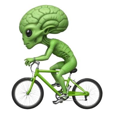 big-brain alien riding a bicycle, oversized head, visible brain texture, intelligent but clumsy cycling pose, sci-fi cartoon vibe, 3D cartoon, mobile game icon style, clean background, no text, no watermark
 sticker