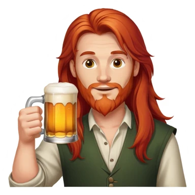 Man with long red hair holding a beer mug sticker