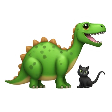 Create a green dinosaur holding a hampster next to a kitty cat sticker