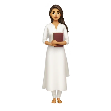 A modern women wearing  simple full white kurti and book in hand sticker
