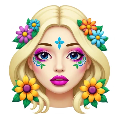 psychedelic colored lips with hippie style flowers sticker