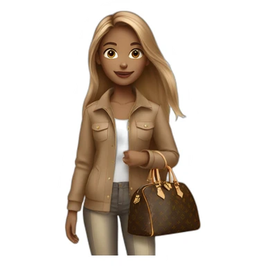 1 girl with light-brown long hair holding louis vuitton bag sticker
