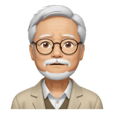 _cinematic-realistic-portrait-of-hayao-miyazaki,-depicted-with--large-rectangular-glasses,-his-happy-expression-rendered-in-lifelike-detail,-illuminated-with-soft,-realistic-lighting-that-emphasizes-his-creative-genius, his eyes closed  sticker