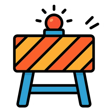 colorful outlined construction sign with dynamic elements like flashing lights or moving stripes sticker