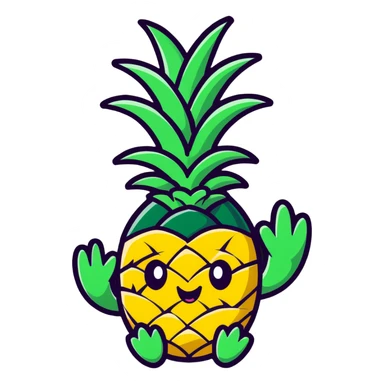friendly pineapple character waving hello sticker
