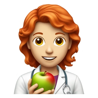 red hair nutritionist with apple sticker